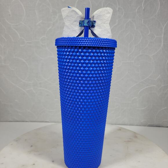 Starbucks China 2022 Klein Matte Blue Venti Studded Tumbler 9" Straw Bow Twist - Picture 3 of 16
